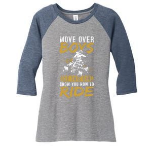 Wo Quad Bike Funny ATV Let This Girl Show You How To Ride Women's Tri-Blend 3/4-Sleeve Raglan Shirt