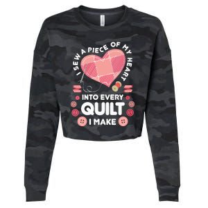 Womens Quilting Heart Sewing Machine Funny Sew Sewer Quilter VNeck Cropped Pullover Crew