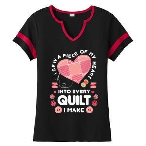 Womens Quilting Heart Sewing Machine Funny Sew Sewer Quilter VNeck Ladies Halftime Notch Neck Tee