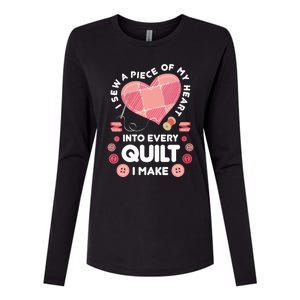 Womens Quilting Heart Sewing Machine Funny Sew Sewer Quilter VNeck Womens Cotton Relaxed Long Sleeve T-Shirt