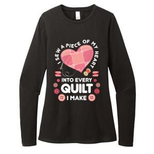 Womens Quilting Heart Sewing Machine Funny Sew Sewer Quilter VNeck Womens CVC Long Sleeve Shirt