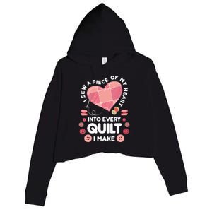 Womens Quilting Heart Sewing Machine Funny Sew Sewer Quilter VNeck Crop Fleece Hoodie