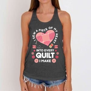 Womens Quilting Heart Sewing Machine Funny Sew Sewer Quilter VNeck Women's Knotted Racerback Tank