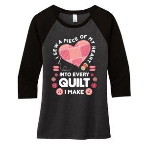 Womens Quilting Heart Sewing Machine Funny Sew Sewer Quilter VNeck Women's Tri-Blend 3/4-Sleeve Raglan Shirt