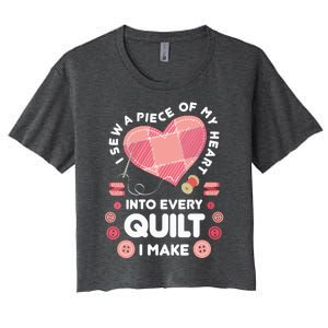 Womens Quilting Heart Sewing Machine Funny Sew Sewer Quilter VNeck Women's Crop Top Tee