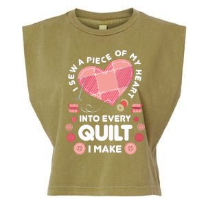 Womens Quilting Heart Sewing Machine Funny Sew Sewer Quilter VNeck Garment-Dyed Women's Muscle Tee