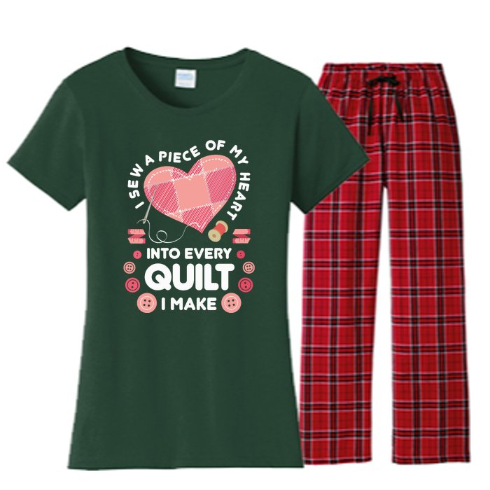 Womens Quilting Heart Sewing Machine Funny Sew Sewer Quilter VNeck Women's Flannel Pajama Set