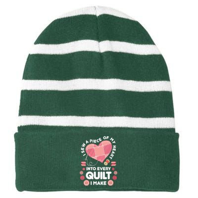 Womens Quilting Heart Sewing Machine Funny Sew Sewer Quilter VNeck Striped Beanie with Solid Band