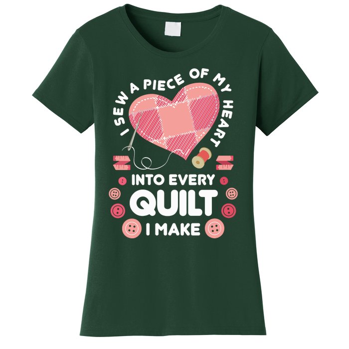 Womens Quilting Heart Sewing Machine Funny Sew Sewer Quilter VNeck Women's T-Shirt