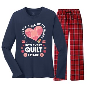 Womens Quilting Heart Sewing Machine Funny Sew Sewer Quilter VNeck Women's Long Sleeve Flannel Pajama Set 