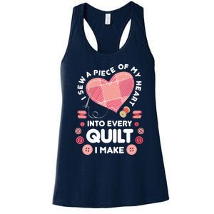 Womens Quilting Heart Sewing Machine Funny Sew Sewer Quilter VNeck Women's Racerback Tank