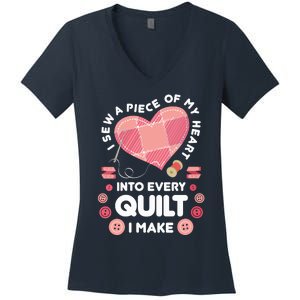 Womens Quilting Heart Sewing Machine Funny Sew Sewer Quilter VNeck Women's V-Neck T-Shirt