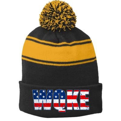 WQKE Woke QAnon American Flag Stripe Pom Pom Beanie