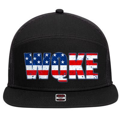 WQKE Woke QAnon American Flag 7 Panel Mesh Trucker Snapback Hat