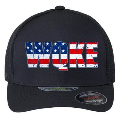 WQKE Woke QAnon American Flag Flexfit Unipanel Trucker Cap