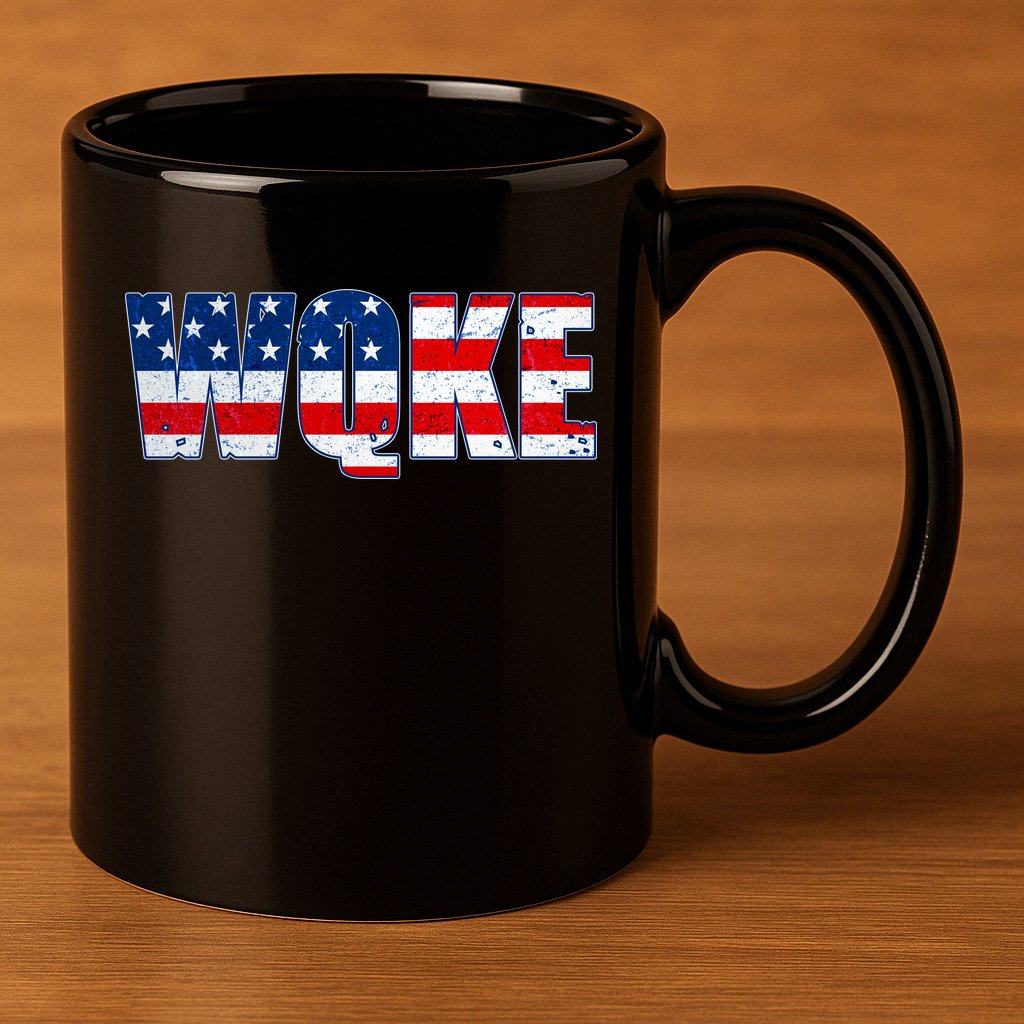 WQKE Woke QAnon American Flag 11oz C Handle Ceramic Mug