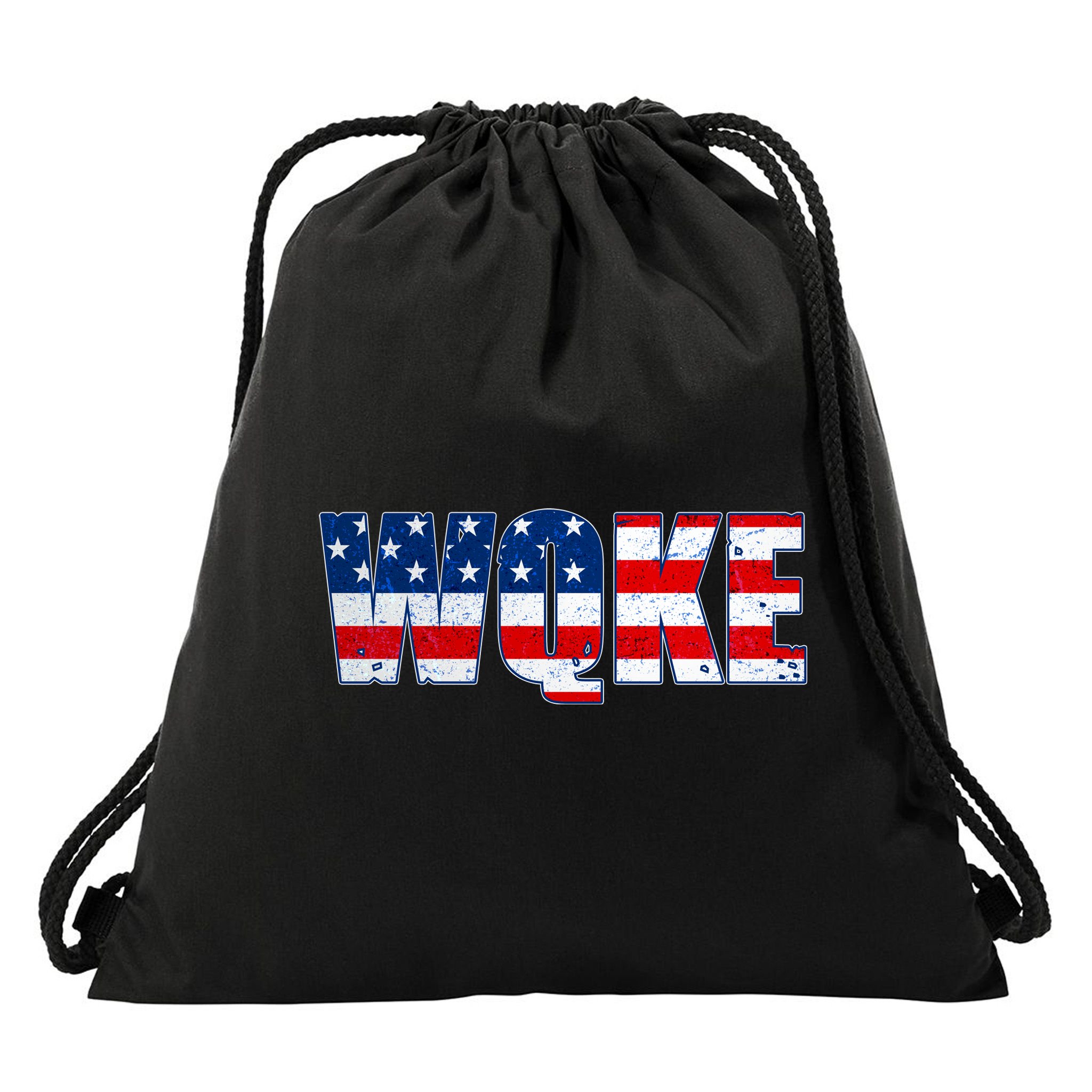 WQKE Woke QAnon American Flag Drawstring Bag