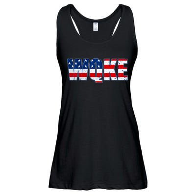WQKE Woke QAnon American Flag Ladies Essential Flowy Tank