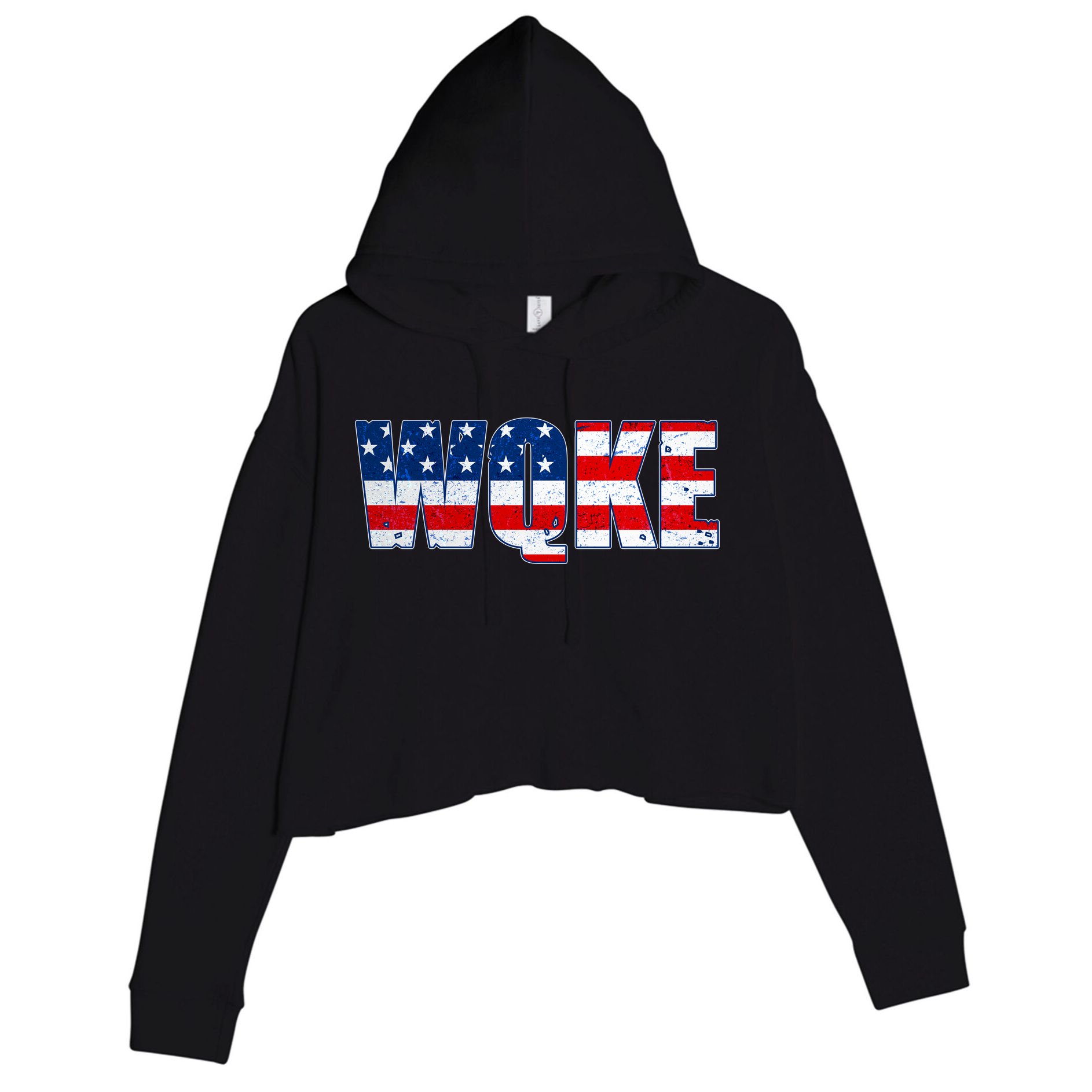 WQKE Woke QAnon American Flag Crop Fleece Hoodie
