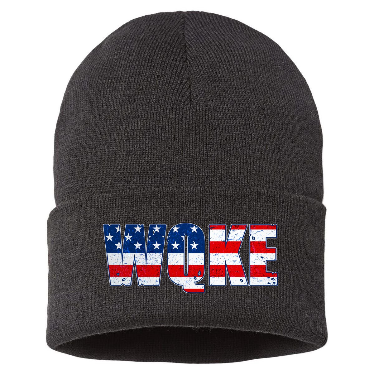 WQKE Woke QAnon American Flag Sustainable Knit Beanie