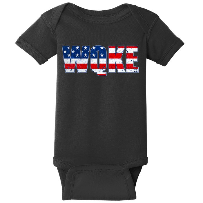 WQKE Woke QAnon American Flag Baby Bodysuit