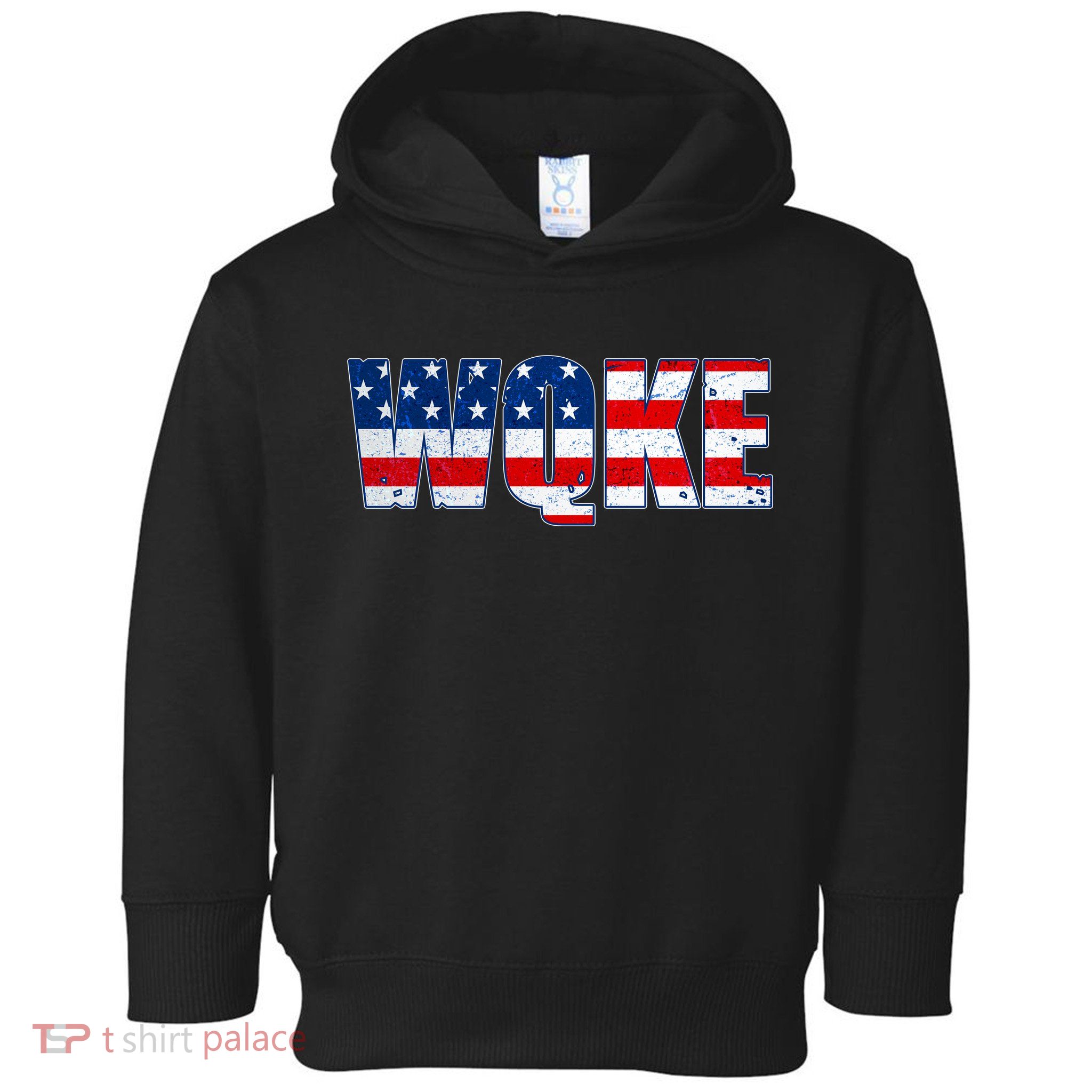 WQKE Woke QAnon American Flag Toddler Hoodie