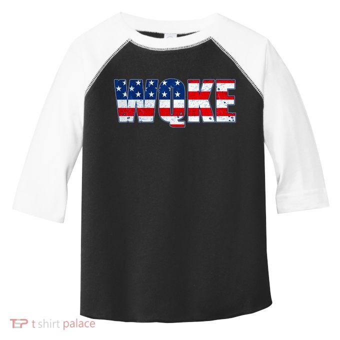 WQKE Woke QAnon American Flag Toddler Fine Jersey T-Shirt