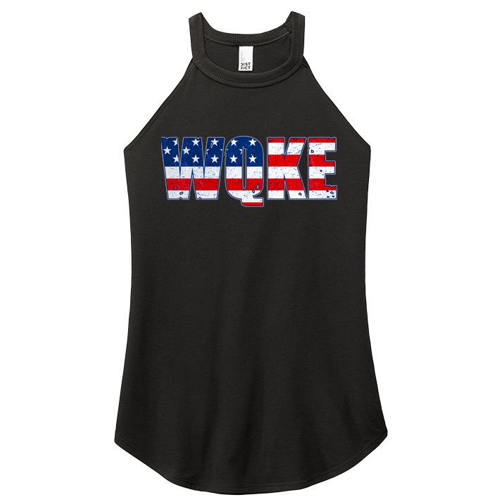 WQKE Woke QAnon American Flag Women's Perfect Tri Rocker Tank