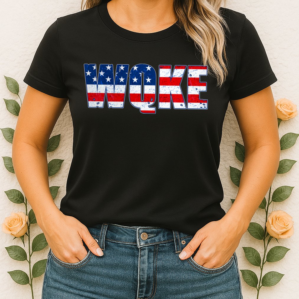WQKE Woke QAnon American Flag Womens T-Shirt
