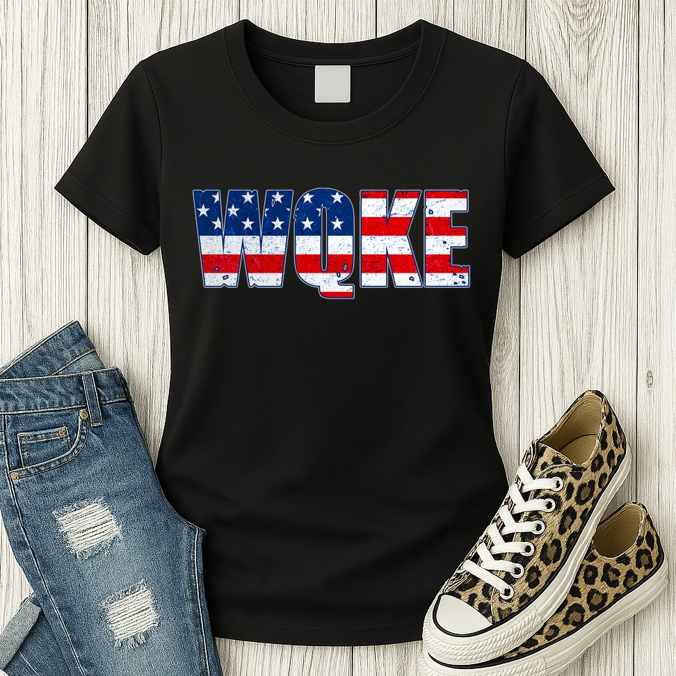 WQKE Woke QAnon American Flag Womens T-Shirt