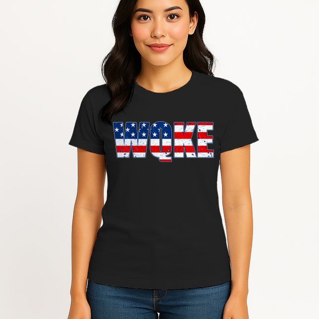 WQKE Woke QAnon American Flag Womens T-Shirt