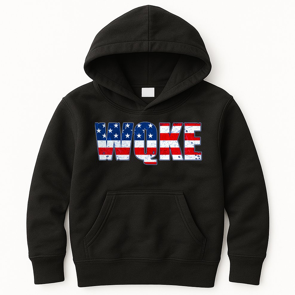 WQKE Woke QAnon American Flag Kids Hoodie