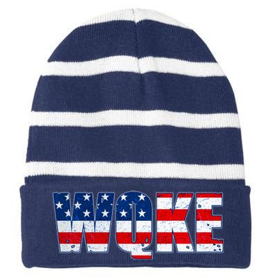 WQKE Woke QAnon American Flag Striped Beanie with Solid Band