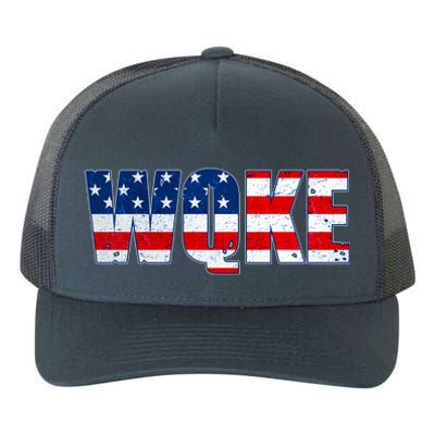 WQKE Woke QAnon American Flag Yupoong Adult 5-Panel Trucker Hat