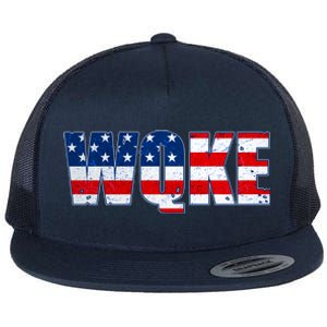 WQKE Woke QAnon American Flag Flat Bill Trucker Hat