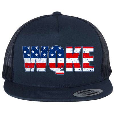 WQKE Woke QAnon American Flag Flat Bill Trucker Hat