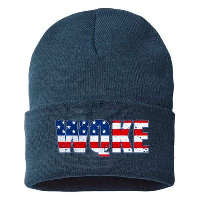 WQKE Woke QAnon American Flag Sustainable Knit Beanie