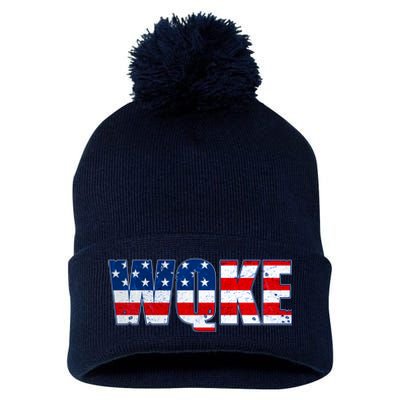 WQKE Woke QAnon American Flag Pom Pom 12in Knit Beanie