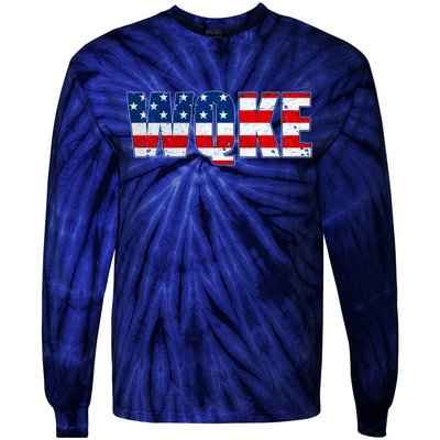 WQKE Woke QAnon American Flag Tie-Dye Long Sleeve Shirt