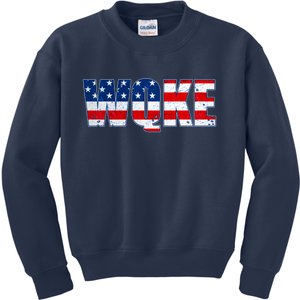 WQKE Woke QAnon American Flag Kids Sweatshirt