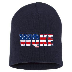 WQKE Woke QAnon American Flag Short Acrylic Beanie