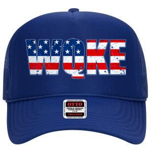 WQKE Woke QAnon American Flag High Crown Mesh Back Trucker Hat