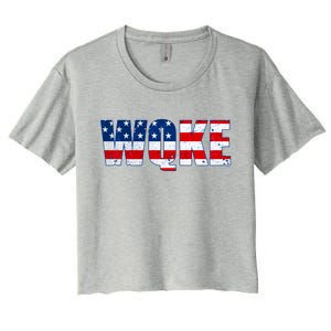 WQKE Woke QAnon American Flag Women's Crop Top Tee