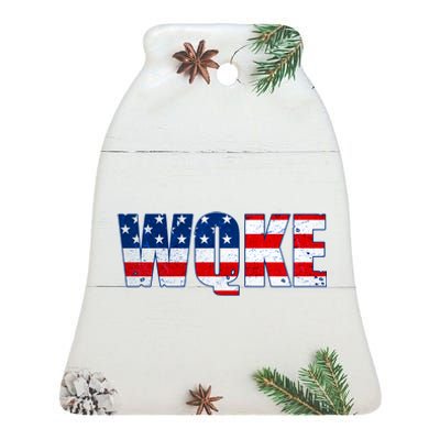 WQKE Woke QAnon American Flag Ceramic Bell Ornament