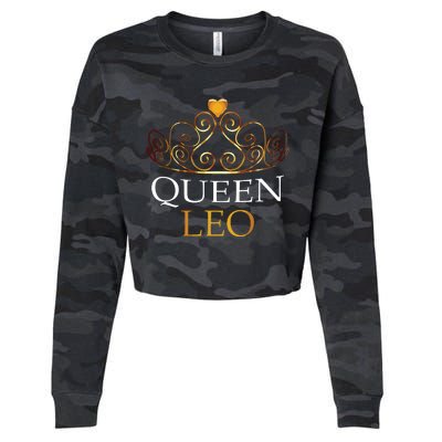 Womens Queen Leo Zodiac Birthday Gift Cropped Pullover Crew