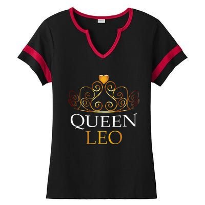 Womens Queen Leo Zodiac Birthday Gift Ladies Halftime Notch Neck Tee