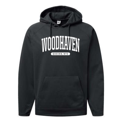 Woodhaven Queens Ny Souvenirs Nyc Borough Woodhaven Queens New York City Performance Fleece Hoodie