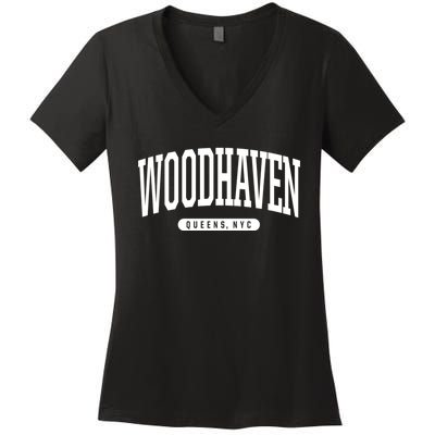 Woodhaven Queens Ny Souvenirs Nyc Borough Woodhaven Queens New York City Women's V-Neck T-Shirt