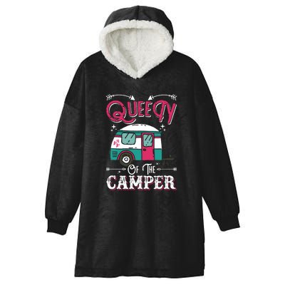 Women Queen Of The Camper Funny Camping Outdoor RV Hooded Wearable Blanket