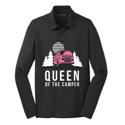 Wo Queen Of The Camper Rv Graphic Gift Cute Mom Camping Cute Gift Silk Touch Performance Long Sleeve Polo